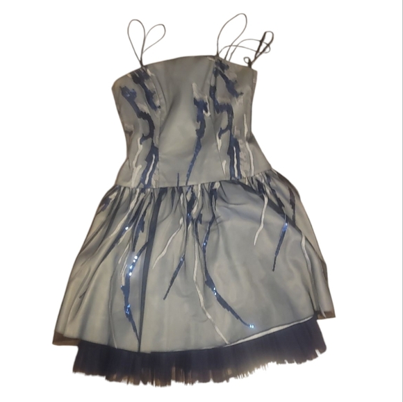 vintage Marlena special occassion spaghetti strap navy blue sequin mini dress - Picture 1 of 9